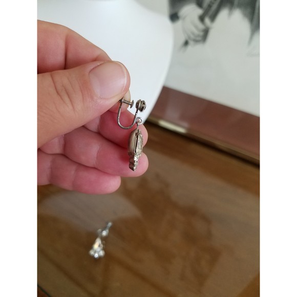 Clear Rhinestone Dangling Drop Screwback Earrings - Picture 8 of 10